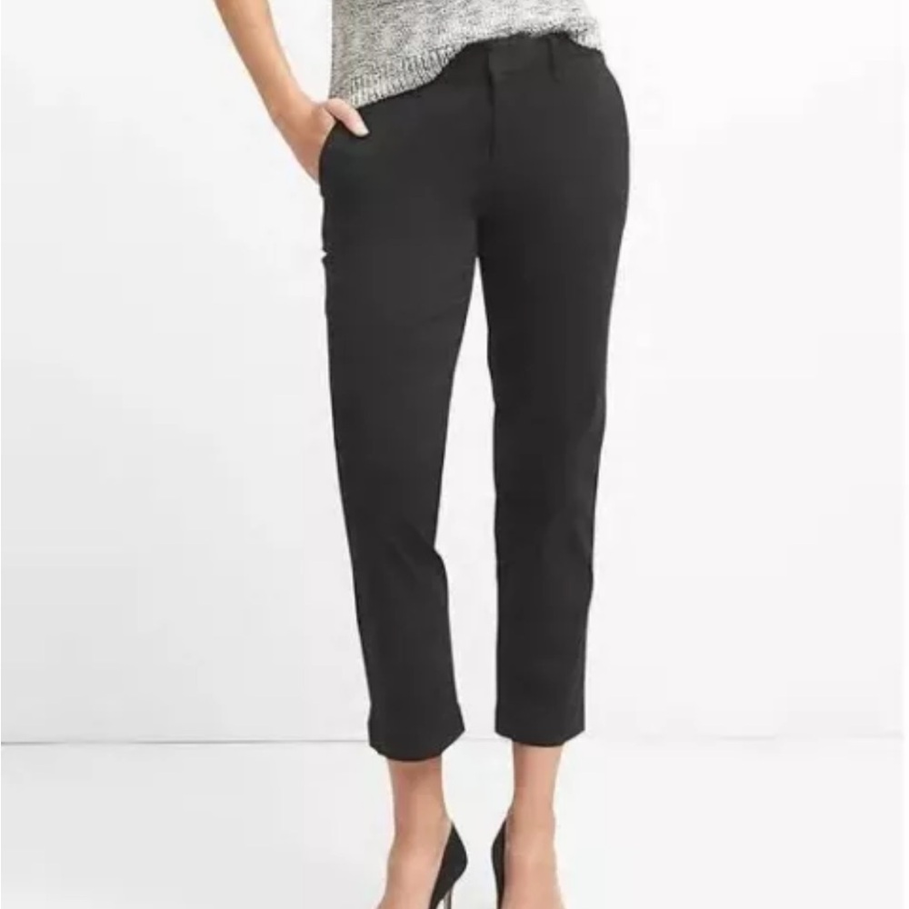 NWT Gap Slim City Crop Trouser Chino Cotton Pants Slacks Ankle Black 4 Petite 4P